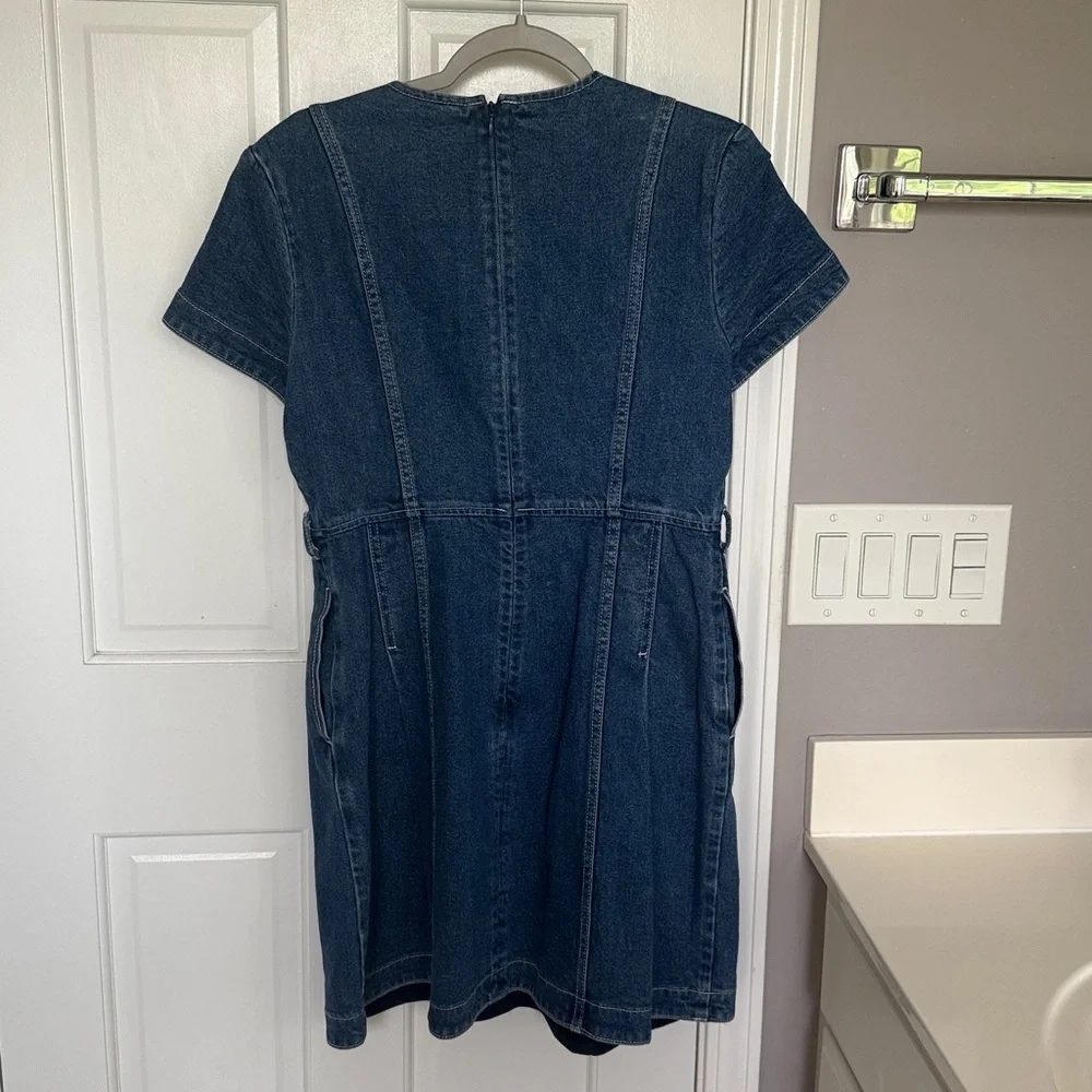 Tory Burch Nadia Denim Blue Dress Zip Front Mini Short Sleeve Pockets